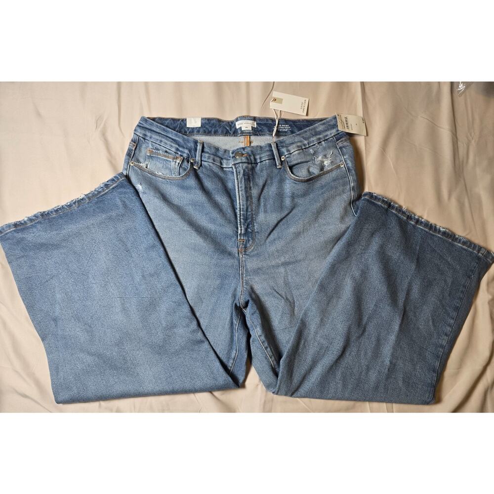Good American Good Waist Palazzo Crop Jeans Size 20 Distressed NWT $169 - Picture 3 of 7
